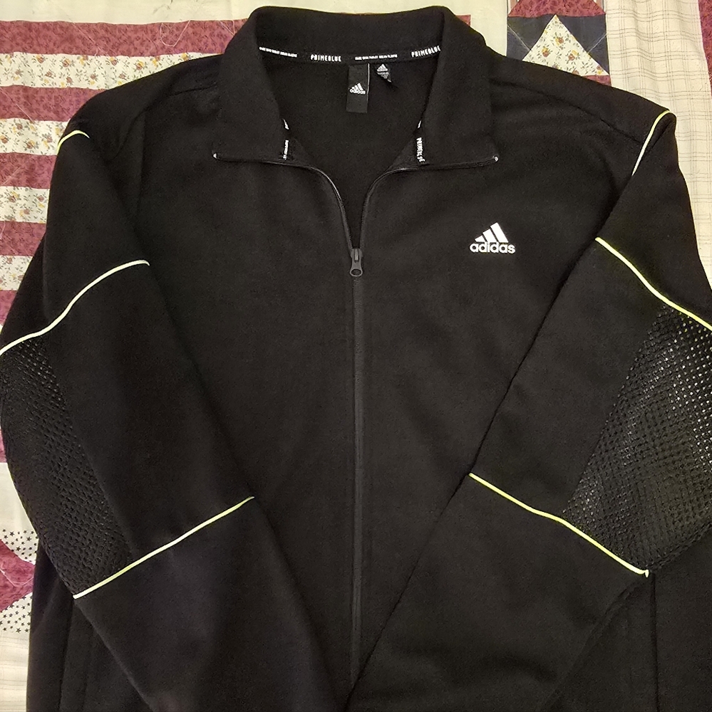 Adidas Men's Black Performance Jacket with Yellow Accents